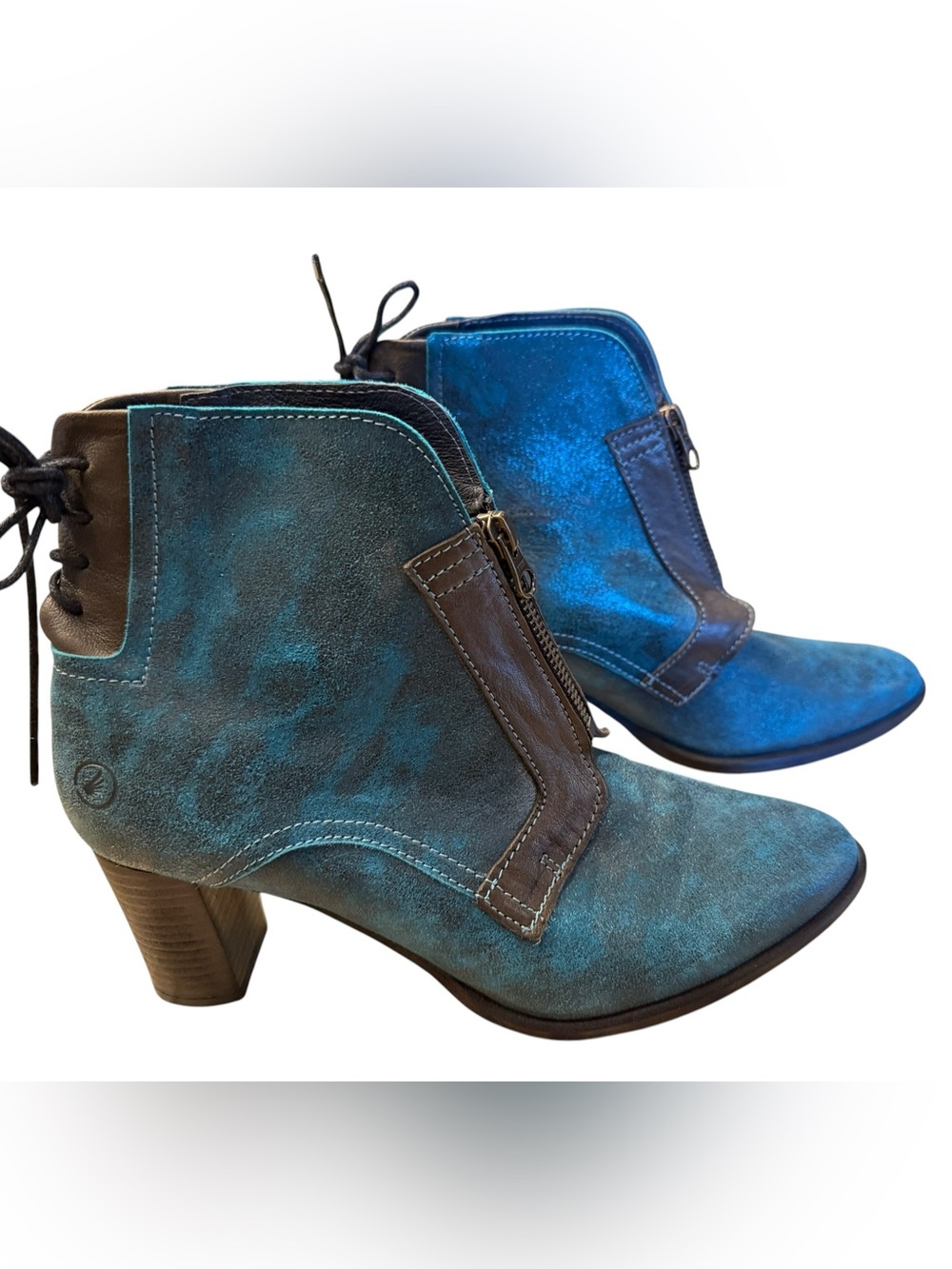 Casta Women's 39/8.5 Iridescent Teal Leather Ankle Boots with Front  Zip